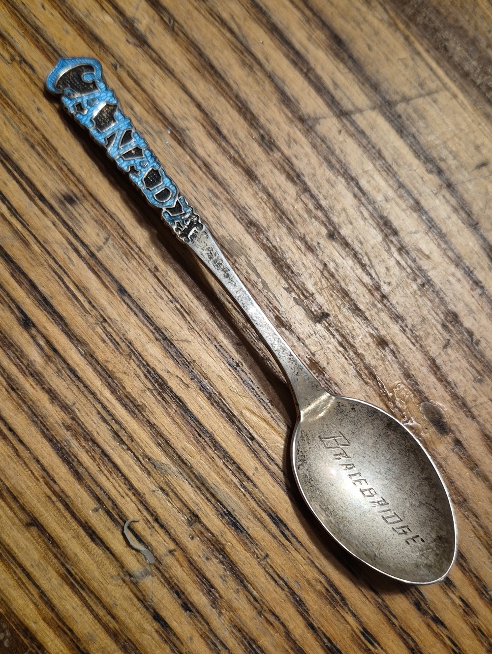 Bracebridge Vintage Sterling Silver Souvenir Spoon with Blue Accents